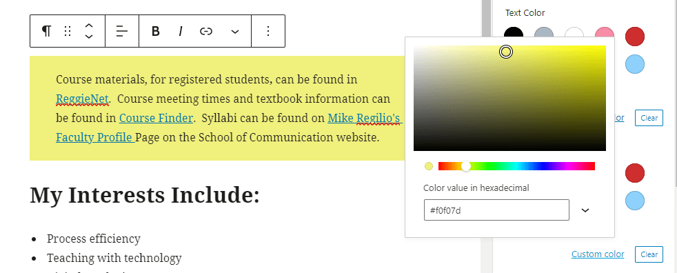 Screenshot of example text on a webpage with a yellow background as one might do to convey importance of text. 