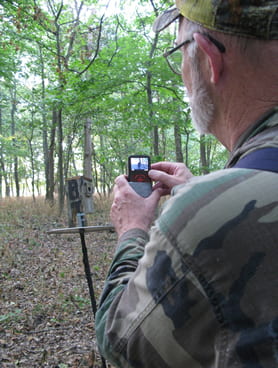 Setting up a Kodak Zx1 pocket video camera to record nestling provisioning by adults.
Photo by Rachel Hatch, 2012