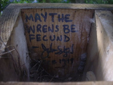 Sometimes we leave inspirational messages for the house wrens.
Photo by E. Keith Bowers, 2010