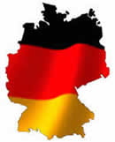 Illustration of the German flag in the shape of Germany's borders. 